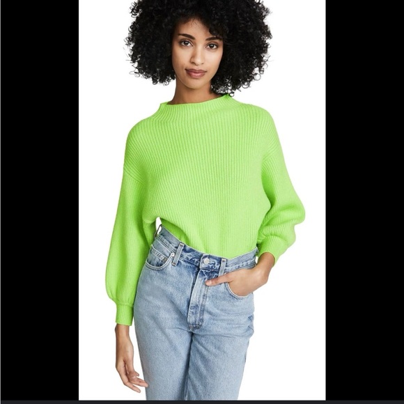 Line+Dot Neon Green Alder Sweater Balloon Sleeve Cowl Neck - Picture 7 of 9